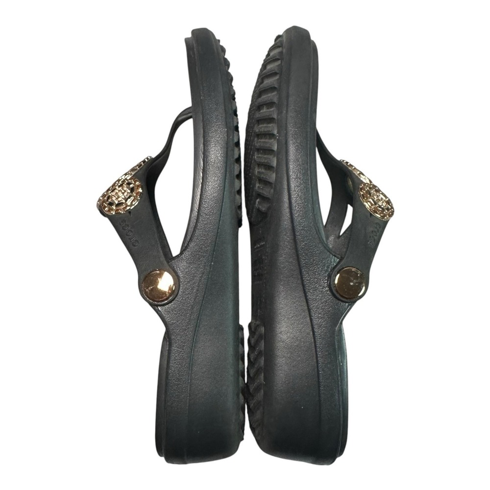 Crocs Sanrah Diamante Wedge Flip Flop Sandals Womens 7 Black Thongs Slip On - Picture 9 of 12